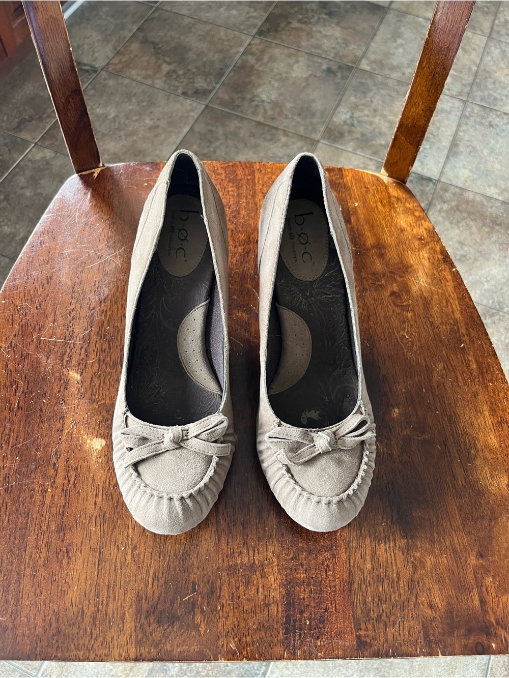 b.o.c. Taupe Suede Bow Loafers